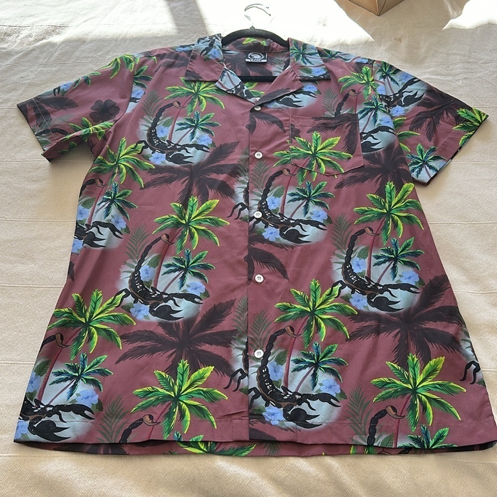 Indestructible until forever size Lg, scorpion short sleeve men’s button down